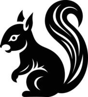 A stylized silhouette of a squirrel in black and white vector