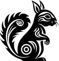 Stylish black and white illustration of a squirrel with intricate tribal patterns vector