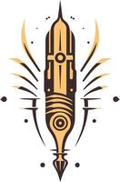 Abstract Design of a Golden Quill with Wings vector
