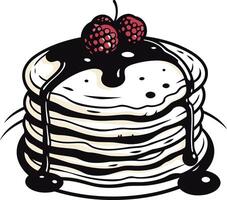 Stack of Pancakes with Chocolate Syrup and Raspberries vector