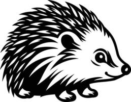 Black and white illustration of a cute hedgehog in a simple, stylized design vector