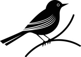 Simple black and white silhouette of a bird perched on a branch vector
