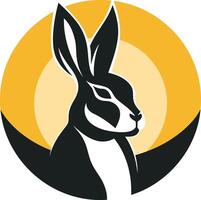 Black And White Silhouette Of A Rabbit In A Yellow Circle vector