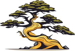 Ancient Bonsai Tree with Twisted Trunk vector