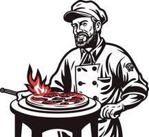 Pizza Chef with Fire Baked Pizza vector