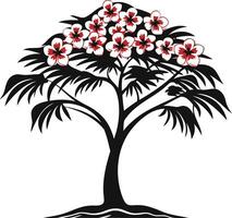 Black and White Silhouette of a Tree with Red Flowers vector