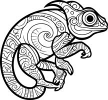 Intricate line art drawing of a chameleon, perfect for coloring books, tattoos, or design projects vector