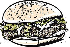 Delicious Hamburger with Sesame Seed Bun vector