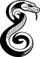 Black and white element illustration of a coiled snake with intricate details vector
