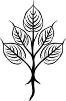 Simple, elegant line art illustration of a small tree with five leaves vector