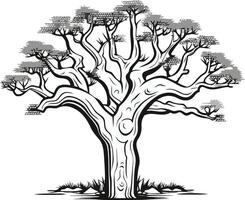 Black and White Illustration of a Tree with a Thick Trunk vector