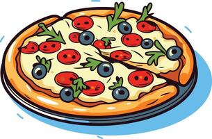 Cartoon Pizza with Toppings and a Missing Slice vector