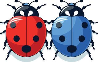 Red and Blue Ladybugs on White Background vector