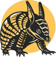 Armadillo Illustration with Yellow Circle Background vector