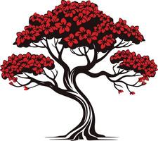Silhouette of a Red-Blossomed Tree vector
