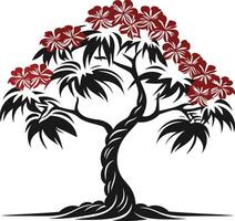 Black and Red Stylized Tree with Blossoms vector