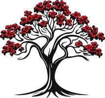 Stylized Tree with Red Blossoms vector