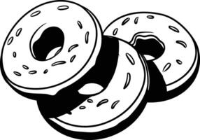 Black and white illustration of three donuts vector