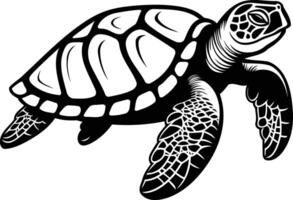 Black and white illustration of a turtle with detailed shell and fins vector