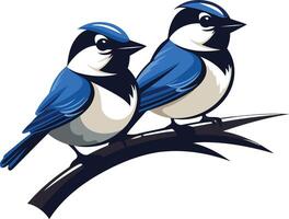 Two Bluebirds Perched on a Branch vector