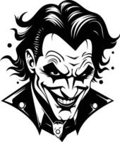 Intriguing black and white illustration of a grinning jester with a mischievous smile vector