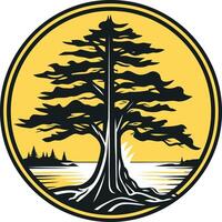 Tree by the Water in a Circular Frame vector