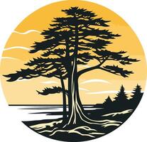 Silhouette of a Tree Against a Sunset vector