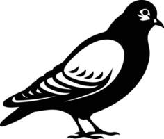 A simple, elegant silhouette of a dove in black and white vector