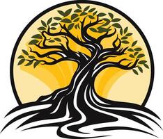 Stylized Tree Illustration with Yellow Background vector