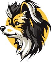 Papillon Dog Portrait with Yellow Background vector