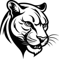 A fierce and powerful black and white illustration of a cougar head, perfect for branding, tattoos, or any design that requires a strong and menacing aesthetic vector