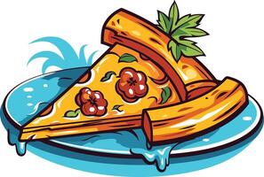 A Slice of Pizza on a Plate with Dripping Cheese vector