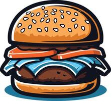 Deliciously Stacked Burger with Sesame Seed Bun vector