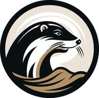 Otter Head in Circle with Waves vector