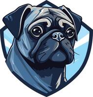 Portrait of a Pug Dog with a Blue and White Background vector