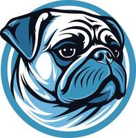 Pug Portrait in Blue and White vector