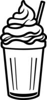 A simple line drawing of a milkshake with whipped cream and a straw vector