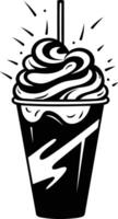 A black and white element illustration of a milkshake with whipped cream and a straw vector