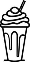 A simple line drawing of a milkshake with whipped cream and a straw vector