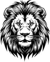 Black and white illustration of a lion's head, perfect for tattoo designs, logos, and branding vector