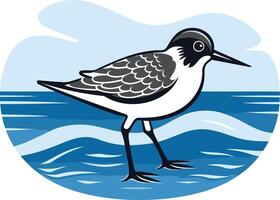 Seabird Standing in the Ocean Waves vector