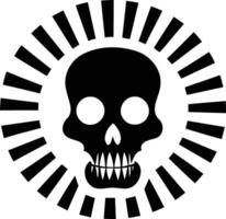 A simple, striking illustration of a skull, surrounded by a circular pattern of radiating lines vector