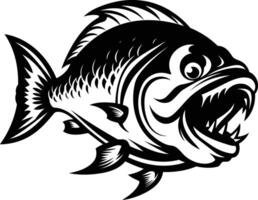 A fierce, black and white illustration of a predatory fish with sharp teeth and a menacing expression vector