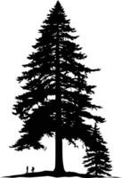 A striking silhouette of a tall, majestic pine tree with a smaller tree in the foreground vector