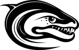 Black and white illustration of a stylized shark head with sharp teeth vector