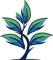Abstract Stylized Tree with Blue and Green Foliage vector