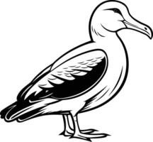 Black and white line art illustration of a seabird in a simple, elegant style vector