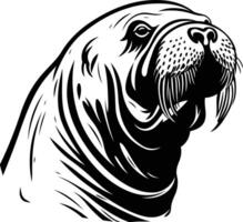 A bold and powerful black and white illustration of a walrus head, perfect for tattoos, logos, or branding vector