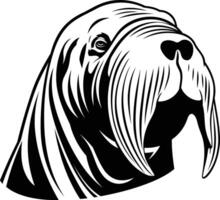 Black and white illustration of a walrus head, perfect for tattoos, branding, or design projects vector