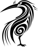 Stylized bird tattoo design, intricate black and white artwork featuring a bird with flowing lines and a swirling pattern vector